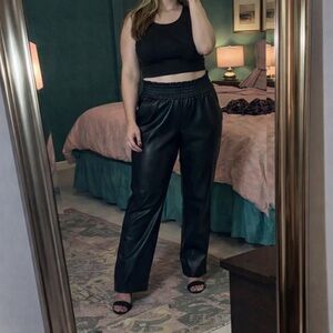 Joie Black Leather Look Wide Leg Paper Bag Pants – Plus Size 2X Like New